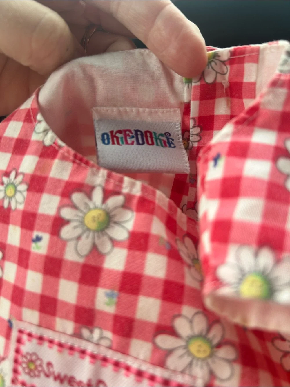 okie dokie Pink Gingham Daisy Print Dress with Bows